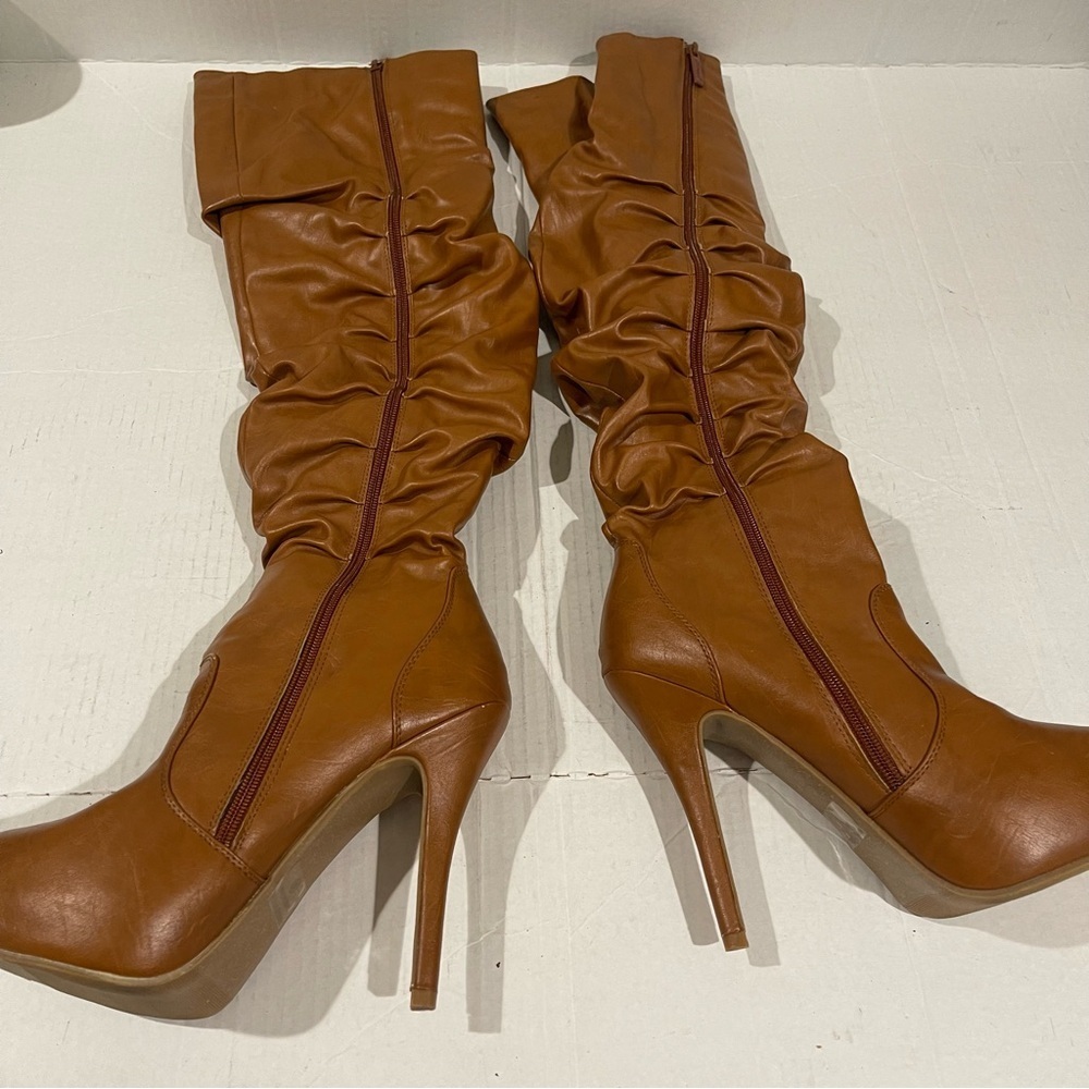 Women’s Natural Breeze Slouch Brown Faux Leather Over Knee Heel Boots Size 7 US - Picture 8 of 9